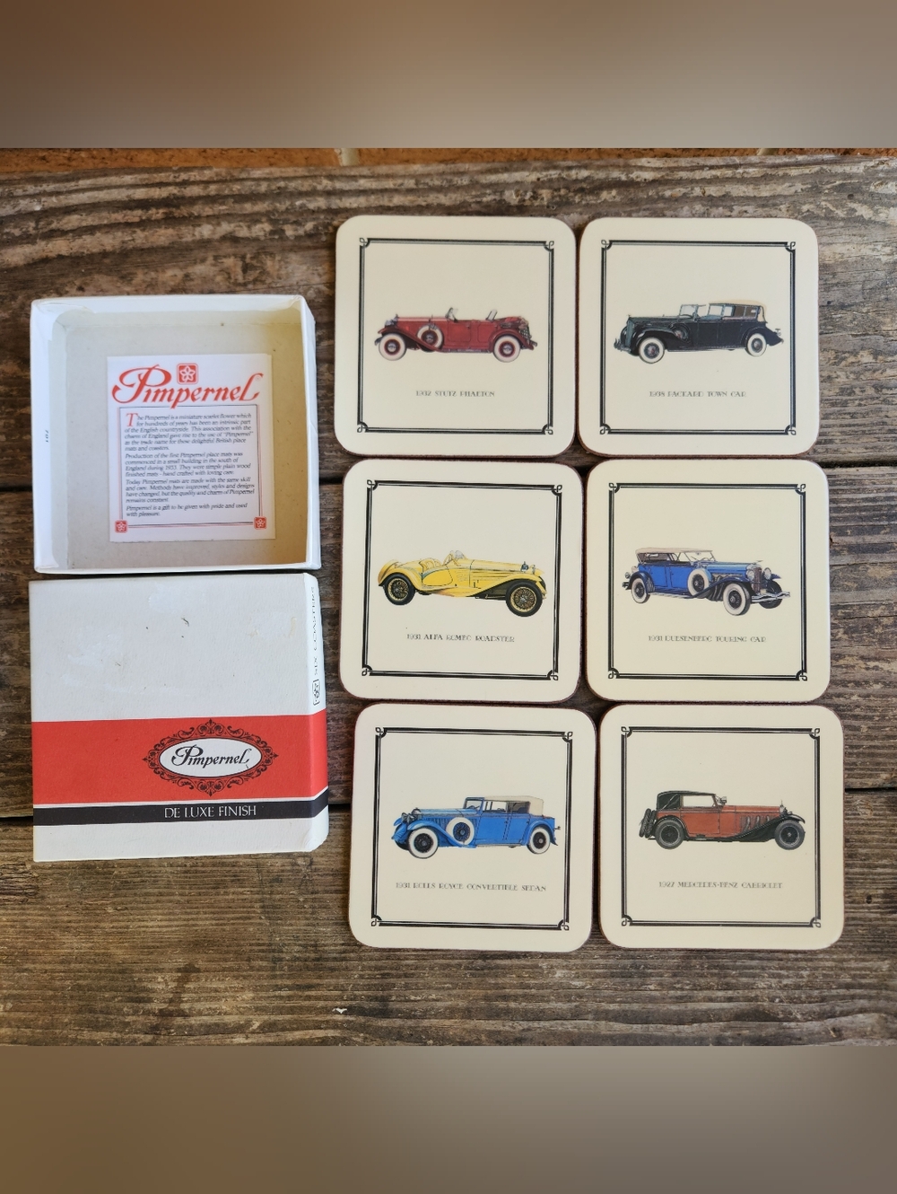 Pimpernel Coaster Set with Cream Background and Multicolor Classic Cars